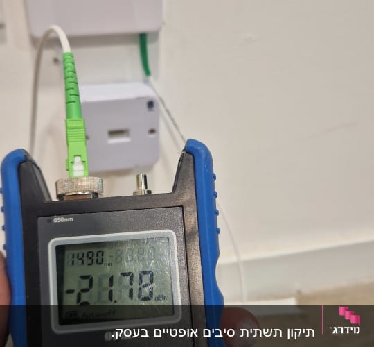 מד כוח אופטי ומחבר סיבים אופטיים על קיר